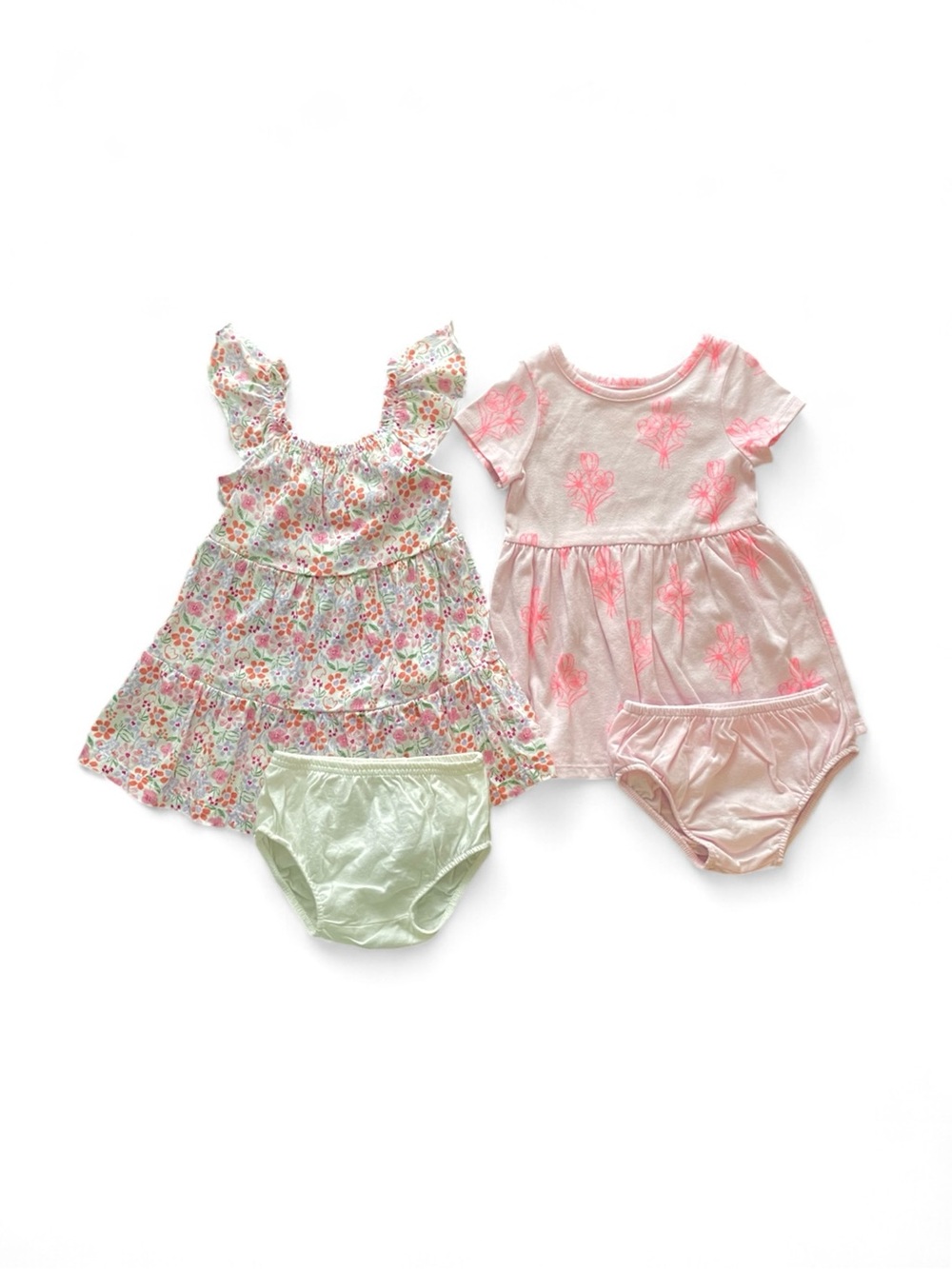 Bundle of 2 Summer Dresses Pink Floral Colorful Baby Girl’s size 12M